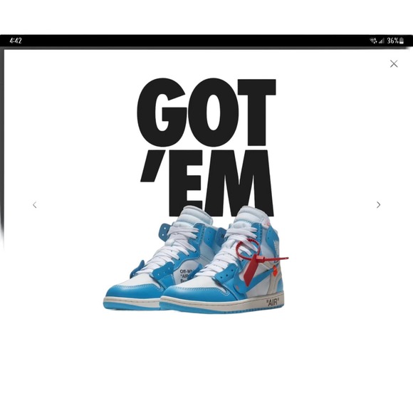Jordan 1 retro university Blue off White men\'s 10 UNC main image 6